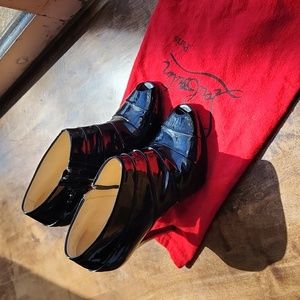 Christian Louboutin Black Patent Leather Open Toed Booties